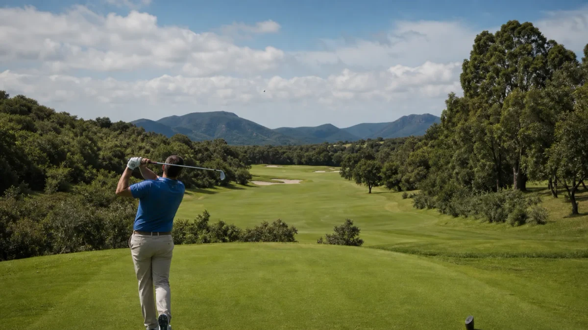 Golfboll på väg mot green under ett försök att göra albatross